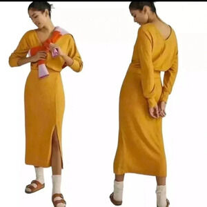 Anthropologie Daily Practice Barre Long Sleeve Side Slit Knit Midi Dress(XS)